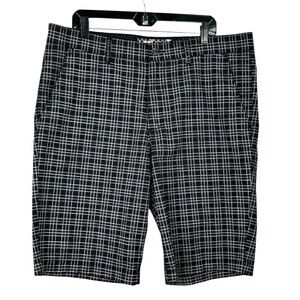 Vurt Mens Size W36x11L Shorts Chino Flat Front Black White Plaid Casual N4